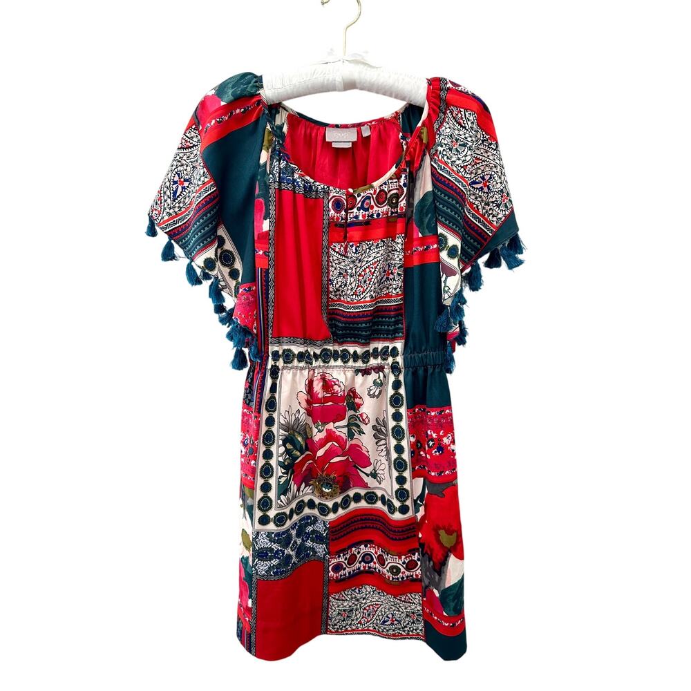 ANTHROPOLOGIE | Vanessa Virginia Tassel Patchwork Peasant Dress | Size XS